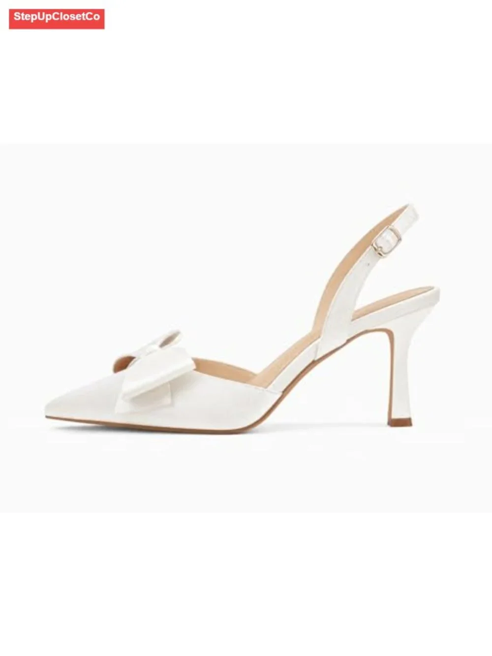 Slingback Kitten Heels Bow Satin Closed Toe Wedding Pumps